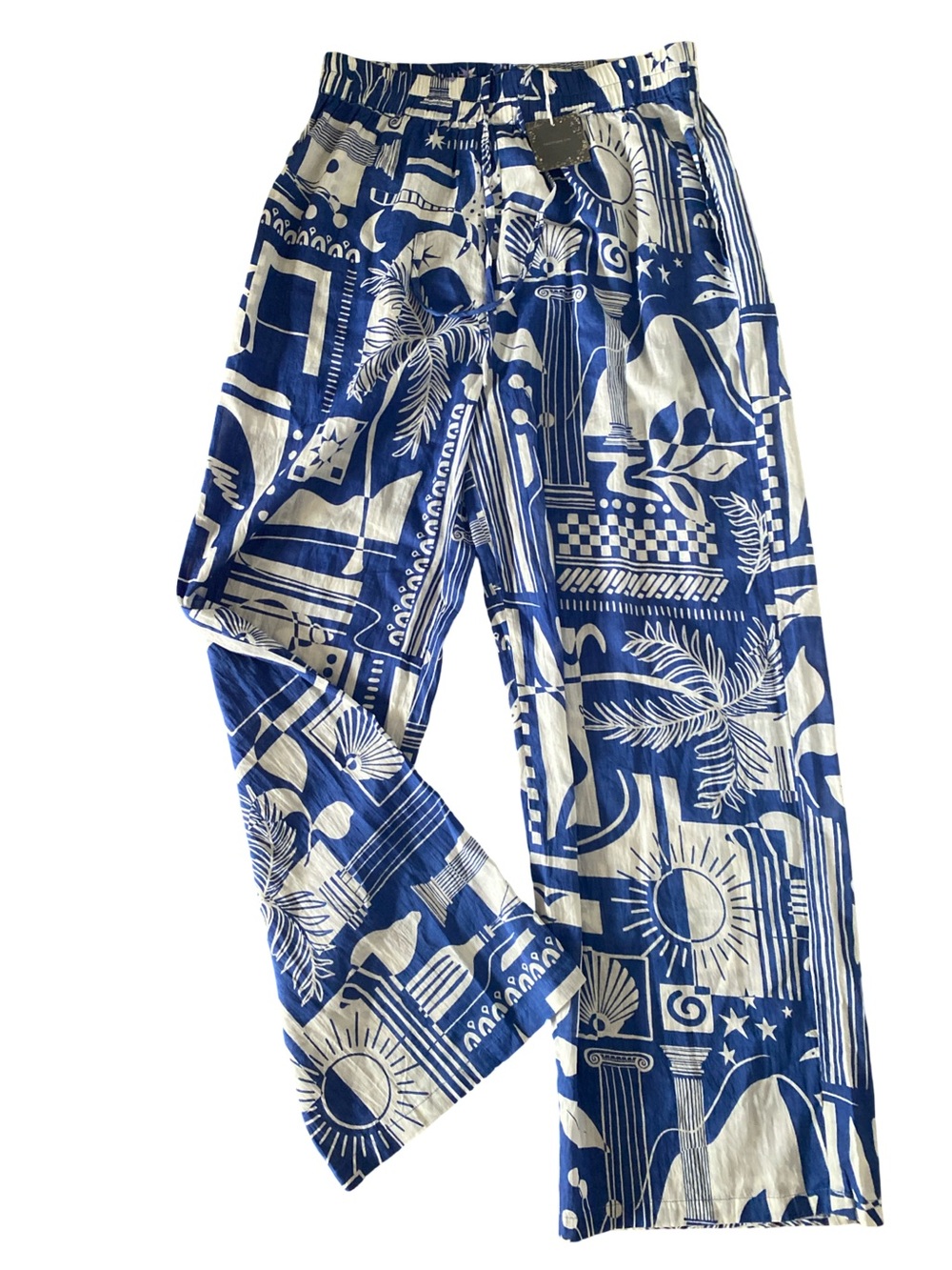 Haute Hippie Blue & White Graphic Print Pants -S cotton